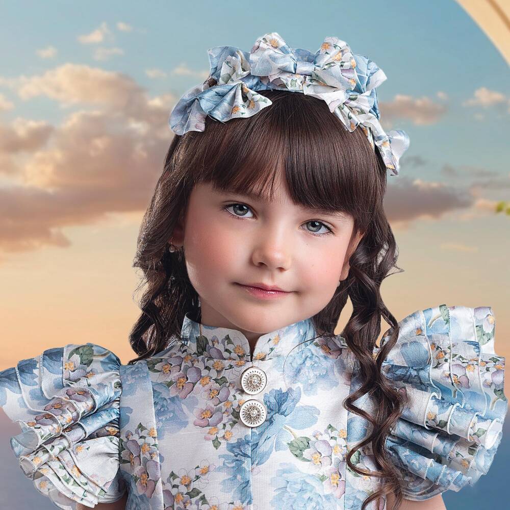 Irpa-Girls Ivory & Blue Floral Hairband | Childrensalon Outlet