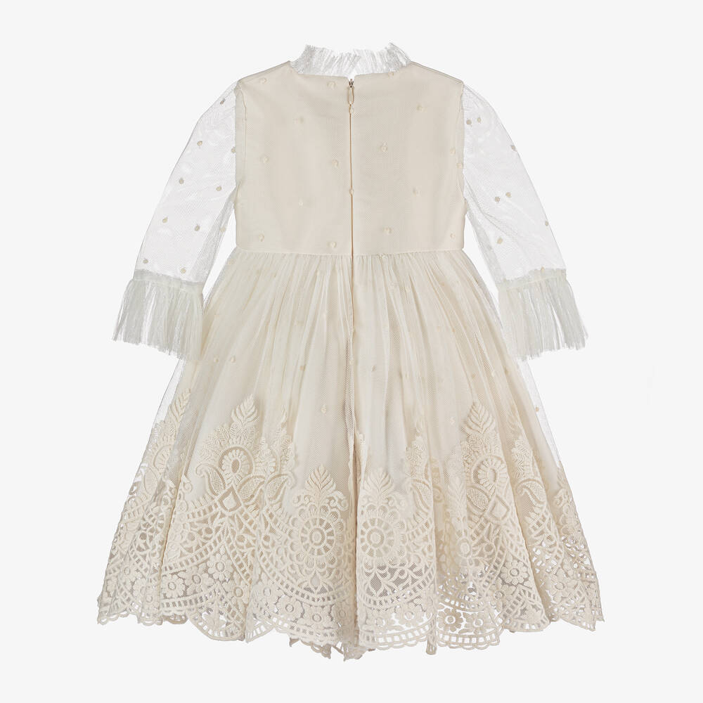 Irpa-Girls Ivory Embroidered Tulle Dress | Childrensalon Outlet