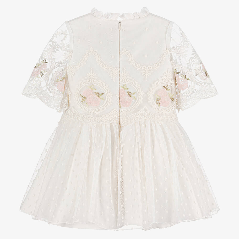 Irpa-Girls Ivory Embroidered Tulle Dress | Childrensalon Outlet