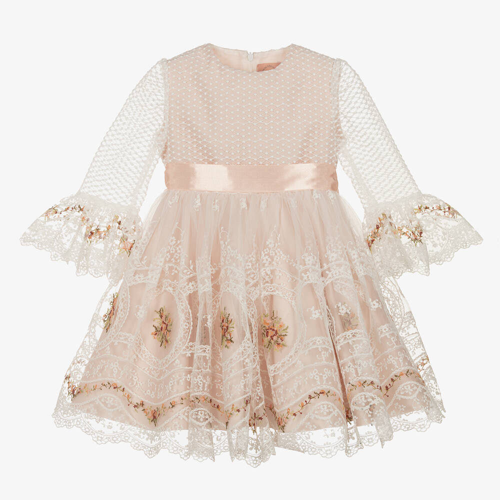 Irpa-Girls Ivory Embroidered Tulle Dress | Childrensalon Outlet