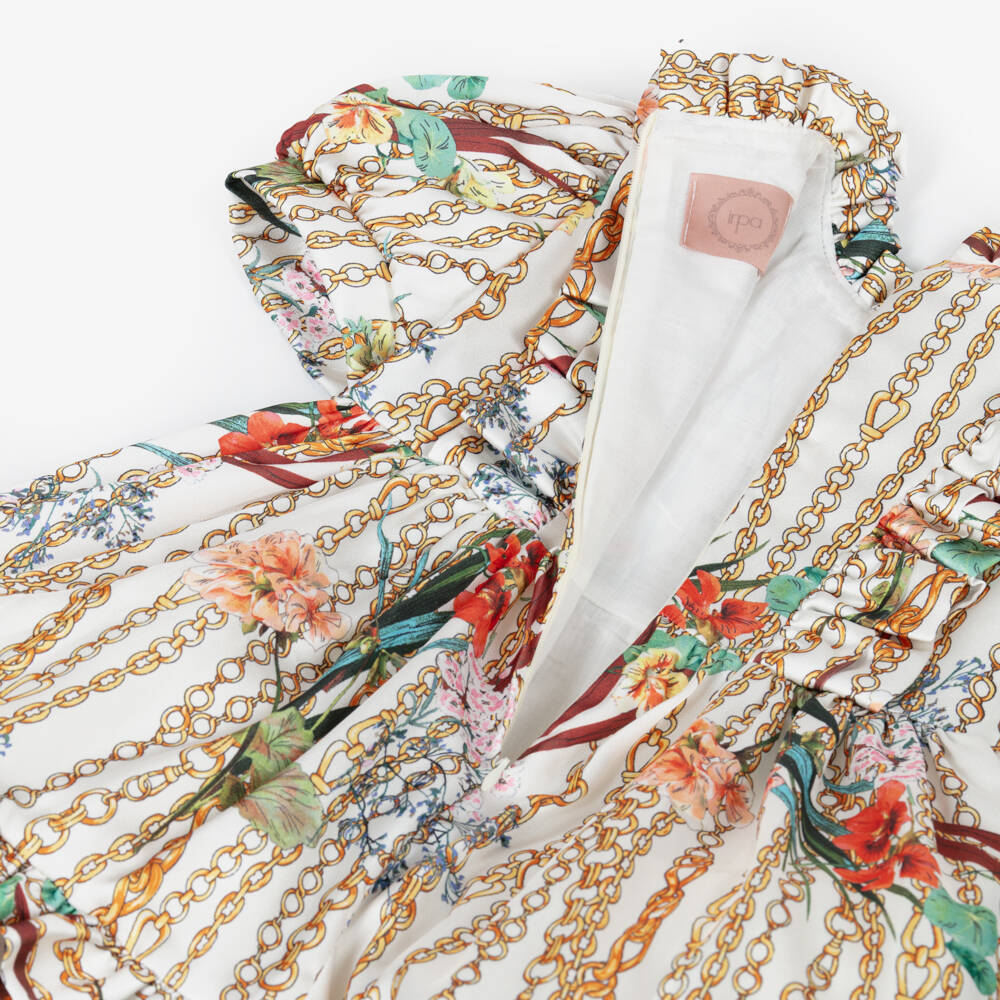Irpa-Girls Ivory Floral & Chain Print Satin Dress | Childrensalon Outlet