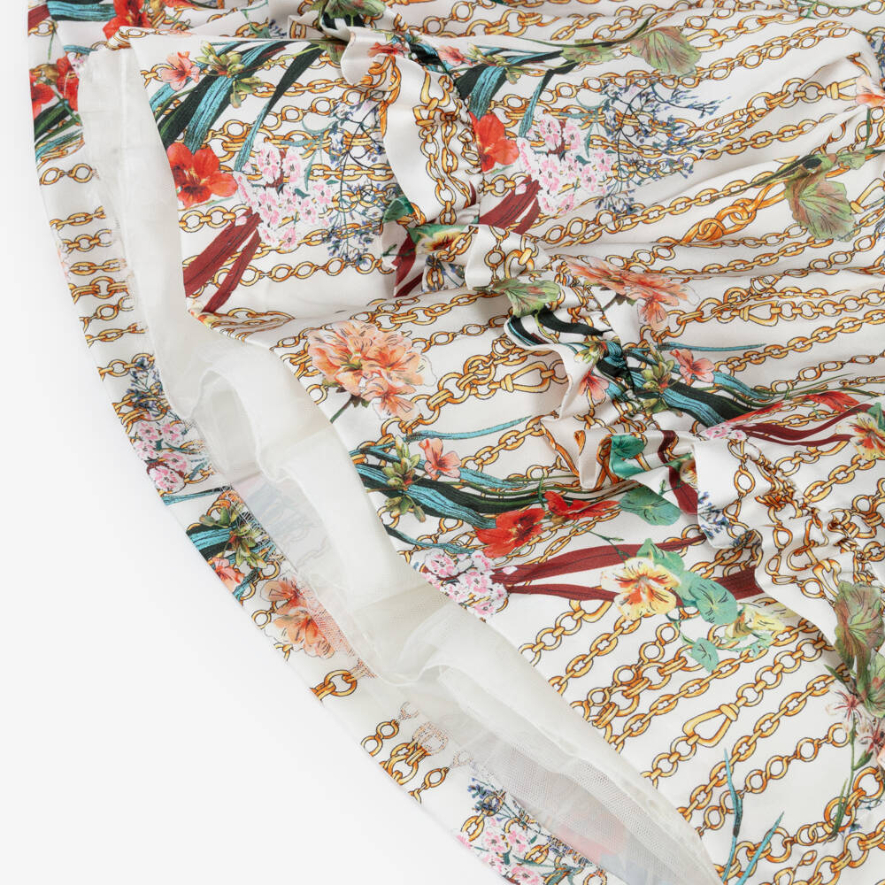 Irpa-Girls Ivory Floral & Chain Print Satin Dress | Childrensalon Outlet