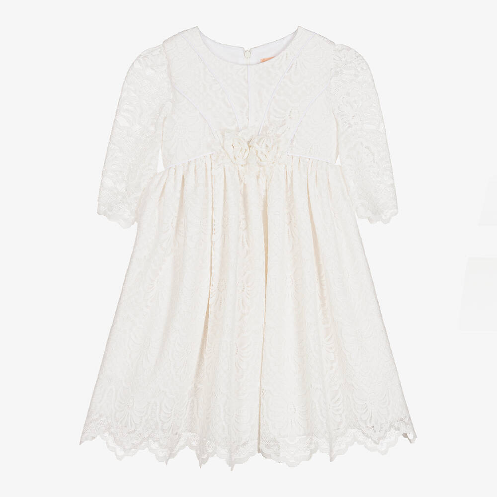 Irpa-Girls Ivory Floral Lace Dress | Childrensalon Outlet