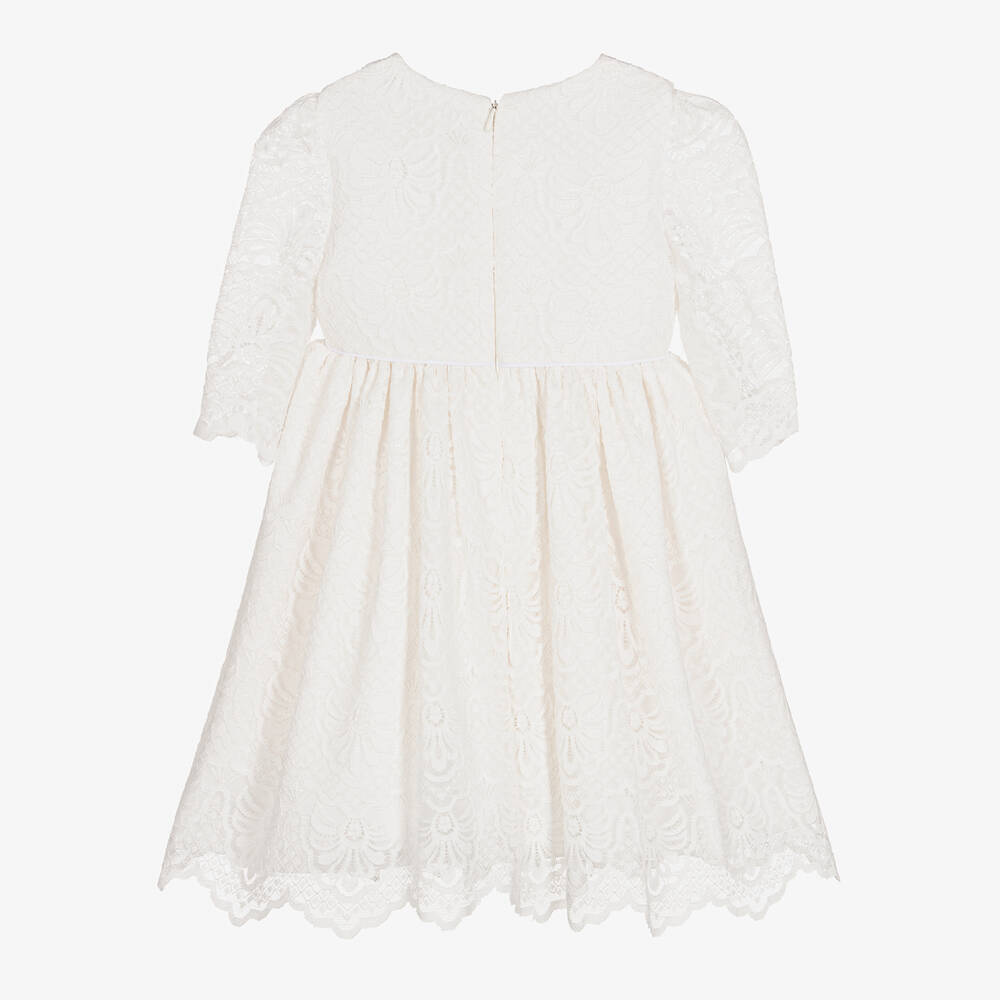 إيربا-فستان مزيج قطن فوال مزين بدانتيل لون عاجي | Childrensalon Outlet