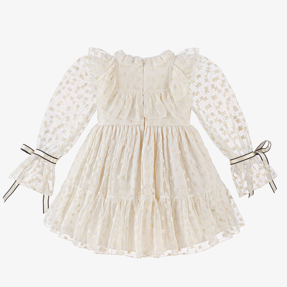 Irpa-Кремовое платье из тюля с цветами | Childrensalon Outlet