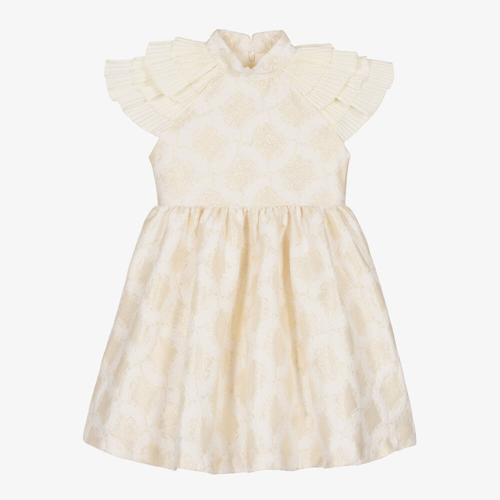 Irpa-Кремово-золотистое жаккардовое платье для девочек | Childrensalon Outlet