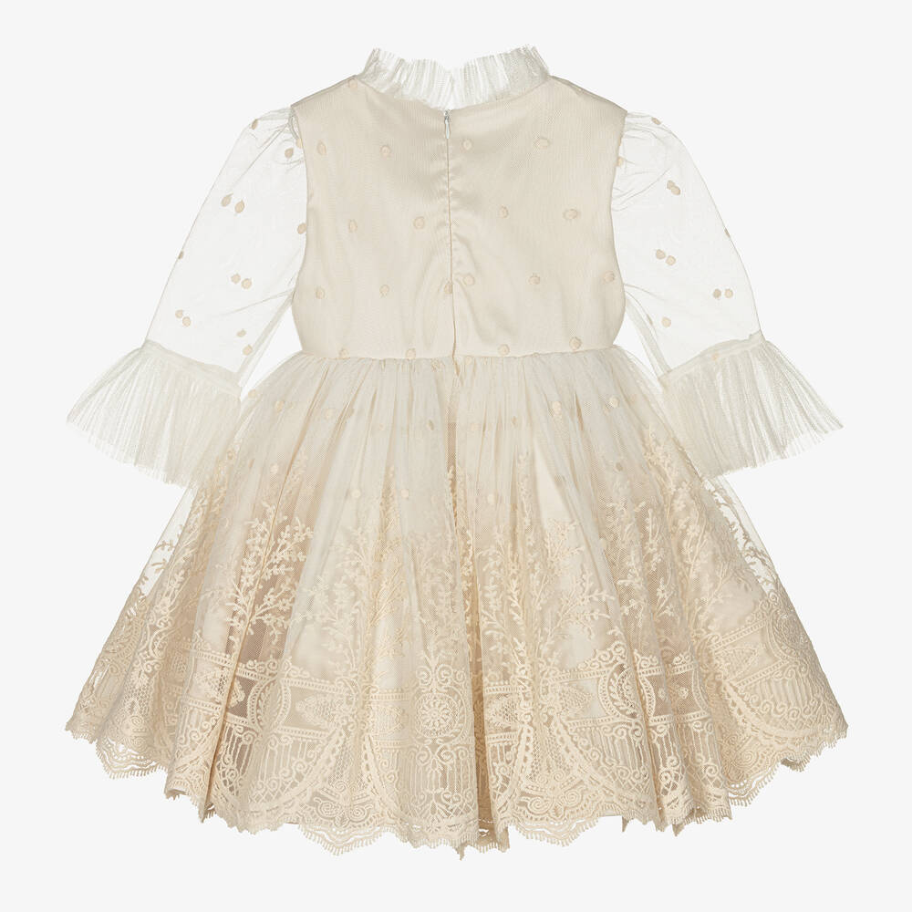 Irpa-Кремовое платье из тюля с кружевом | Childrensalon Outlet
