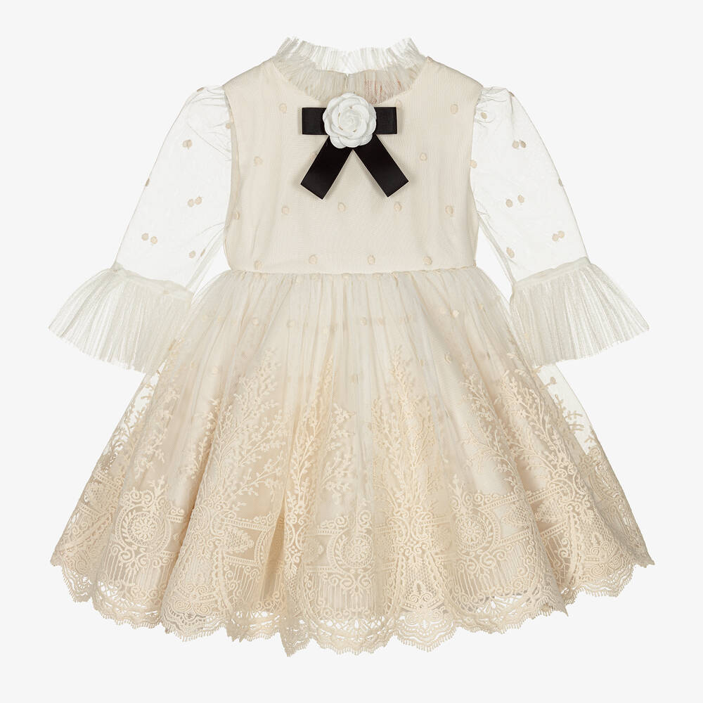 Irpa - Кремовое платье из тюля с кружевом | Childrensalon