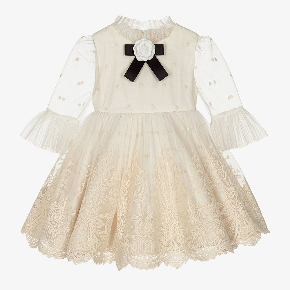 Irpa-Girls Ivory Lace Tulle Dress | Childrensalon Outlet