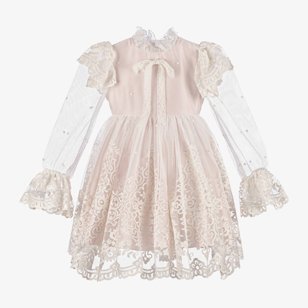 Irpa-Girls Ivory Lace Tulle Dress | Childrensalon Outlet