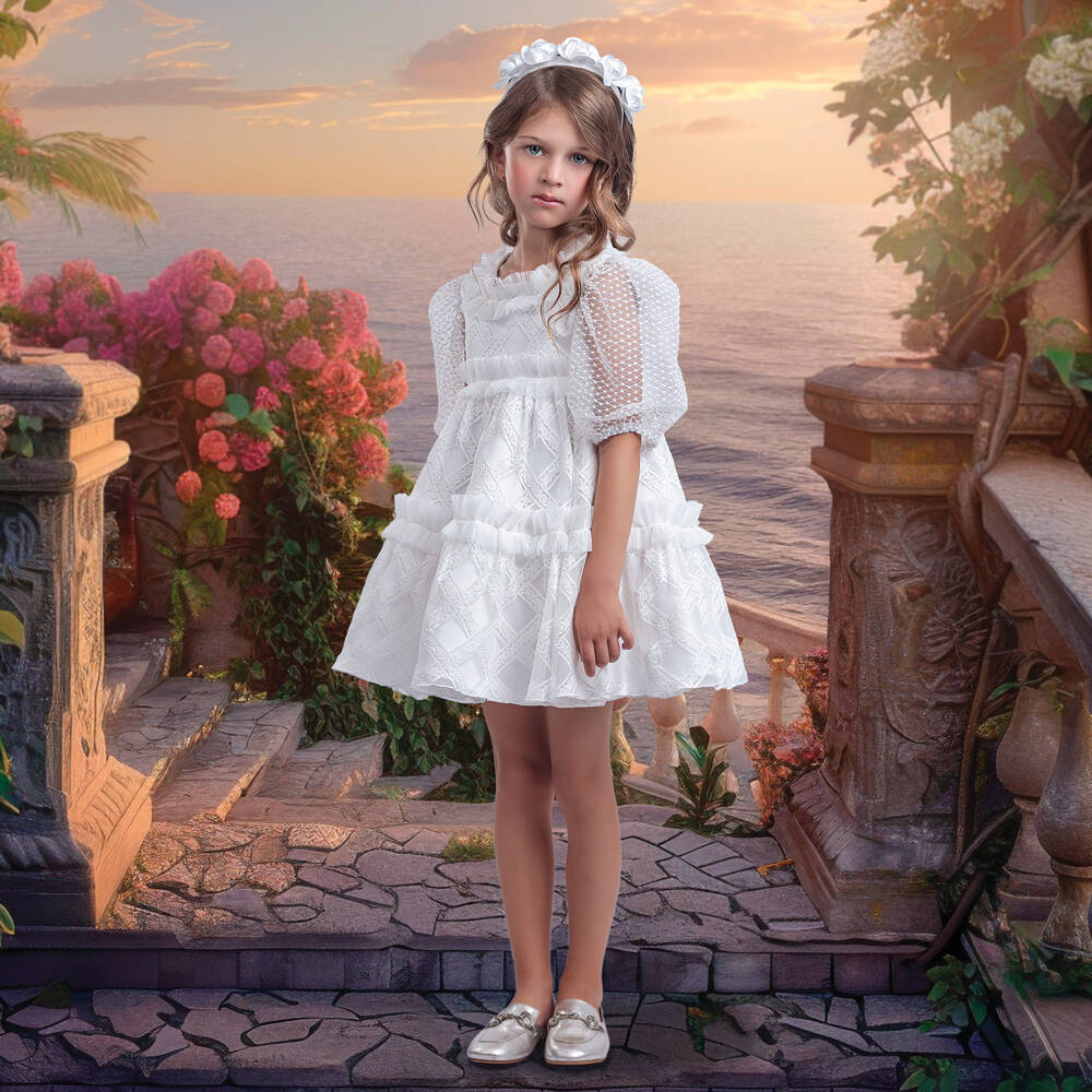 Irpa-Girls Ivory Lace & Tulle Gown | Childrensalon Outlet