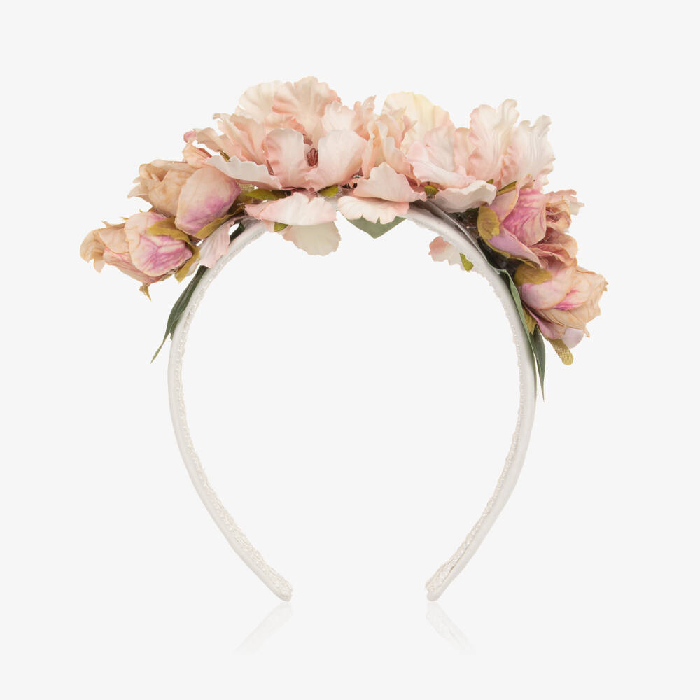 Irpa-Girls Ivory & Pink Floral Appliqué Hairband | Childrensalon Outlet