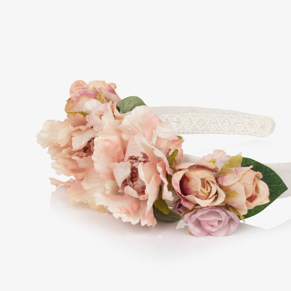 Irpa-Girls Ivory & Pink Floral Appliqué Hairband | Childrensalon Outlet