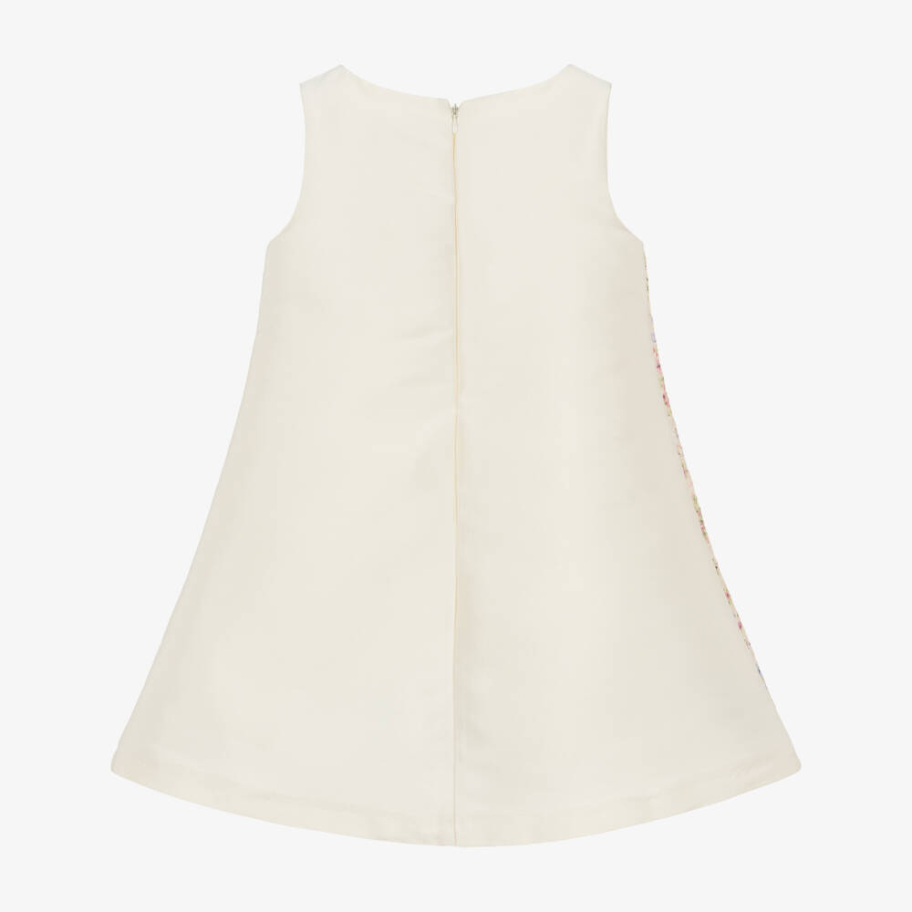 Irpa-Girls Ivory Satin Dress with 3D Floral Appliqués | Childrensalon Outlet