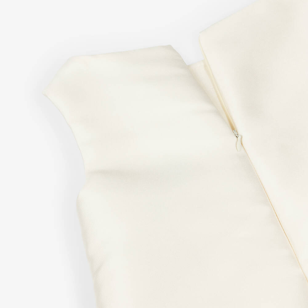 Irpa-Girls Ivory Satin Dress with 3D Floral Appliqués | Childrensalon Outlet