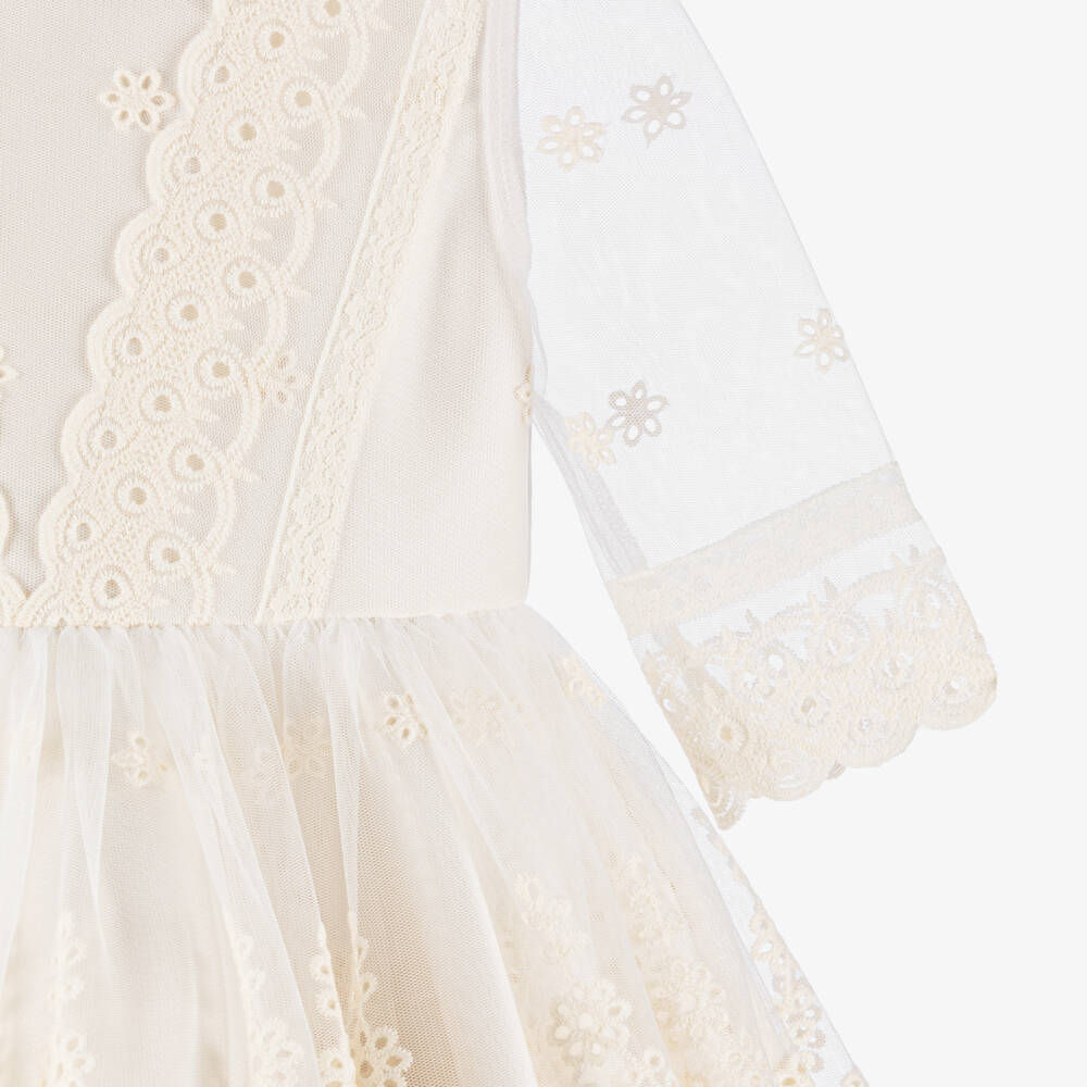 Irpa-Girls Ivory Satin Gown with Lace Tulle | Childrensalon Outlet