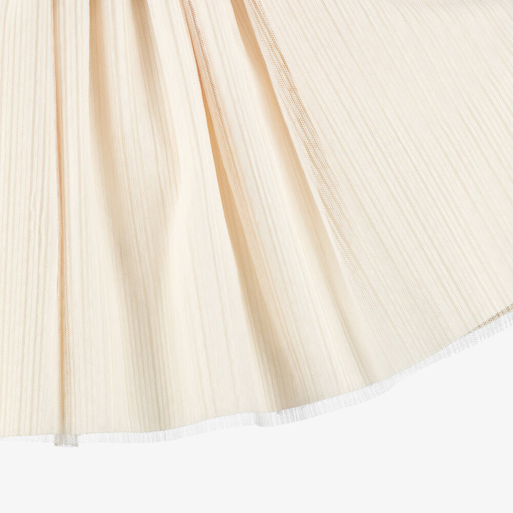 Irpa-Girls Ivory Satin & Tulle Dress with Rose Embroidered Lace | Childrensalon Outlet