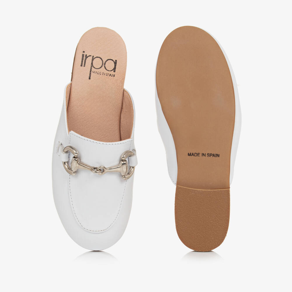 Irpa-Girls Ivory Slip-On Leather Mules | Childrensalon Outlet