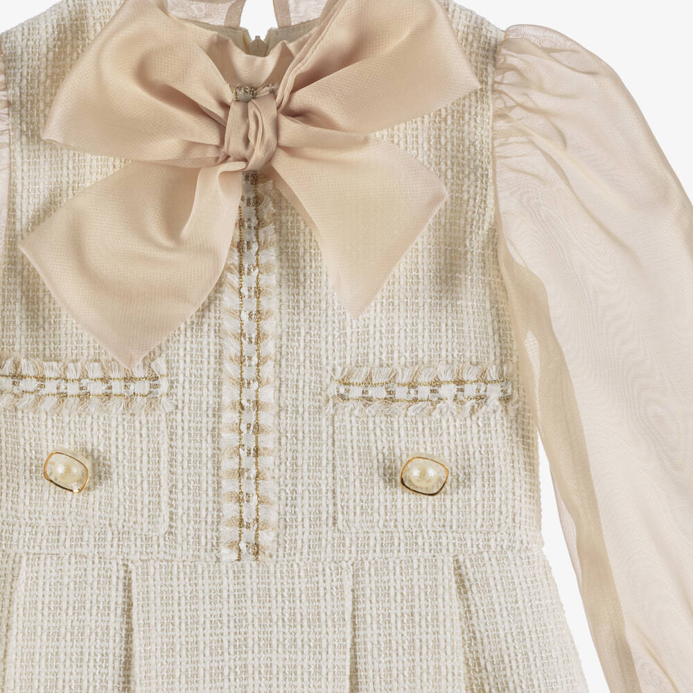 Irpa-Girls Ivory Tweed Bow Dress | Childrensalon Outlet