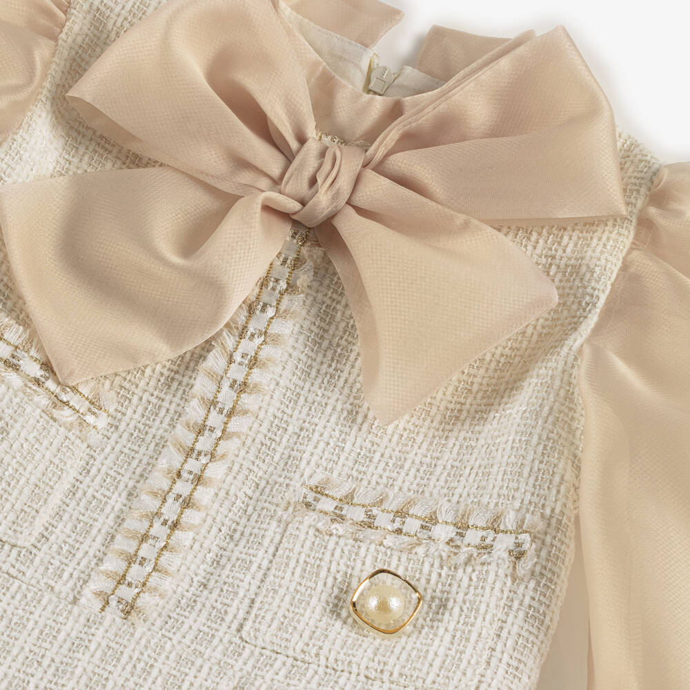 Irpa-Girls Ivory Tweed Bow Dress | Childrensalon Outlet