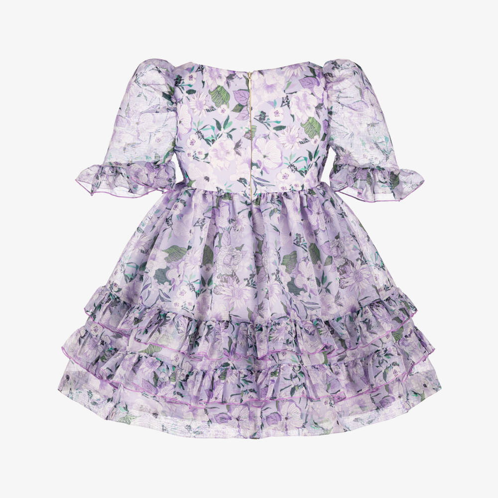 Irpa-Girls Lavender Chiffon Dress with Floral Print | Childrensalon Outlet