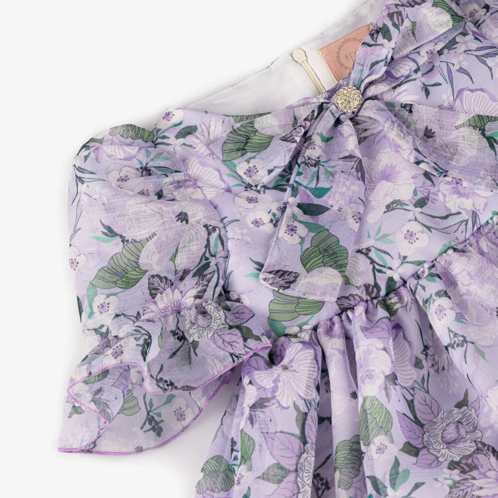 Irpa-Girls Lavender Chiffon Dress with Floral Print | Childrensalon Outlet