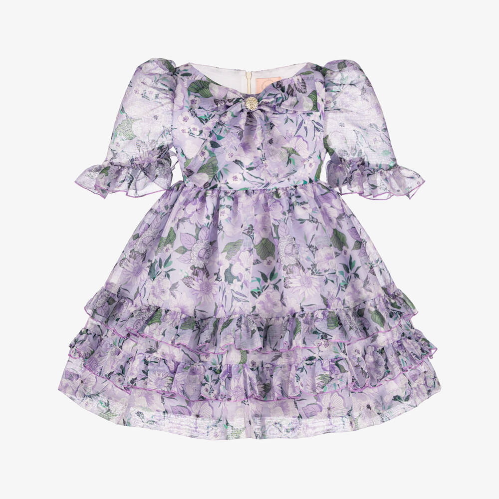 Irpa-Girls Lavender Chiffon Dress with Floral Print | Childrensalon Outlet