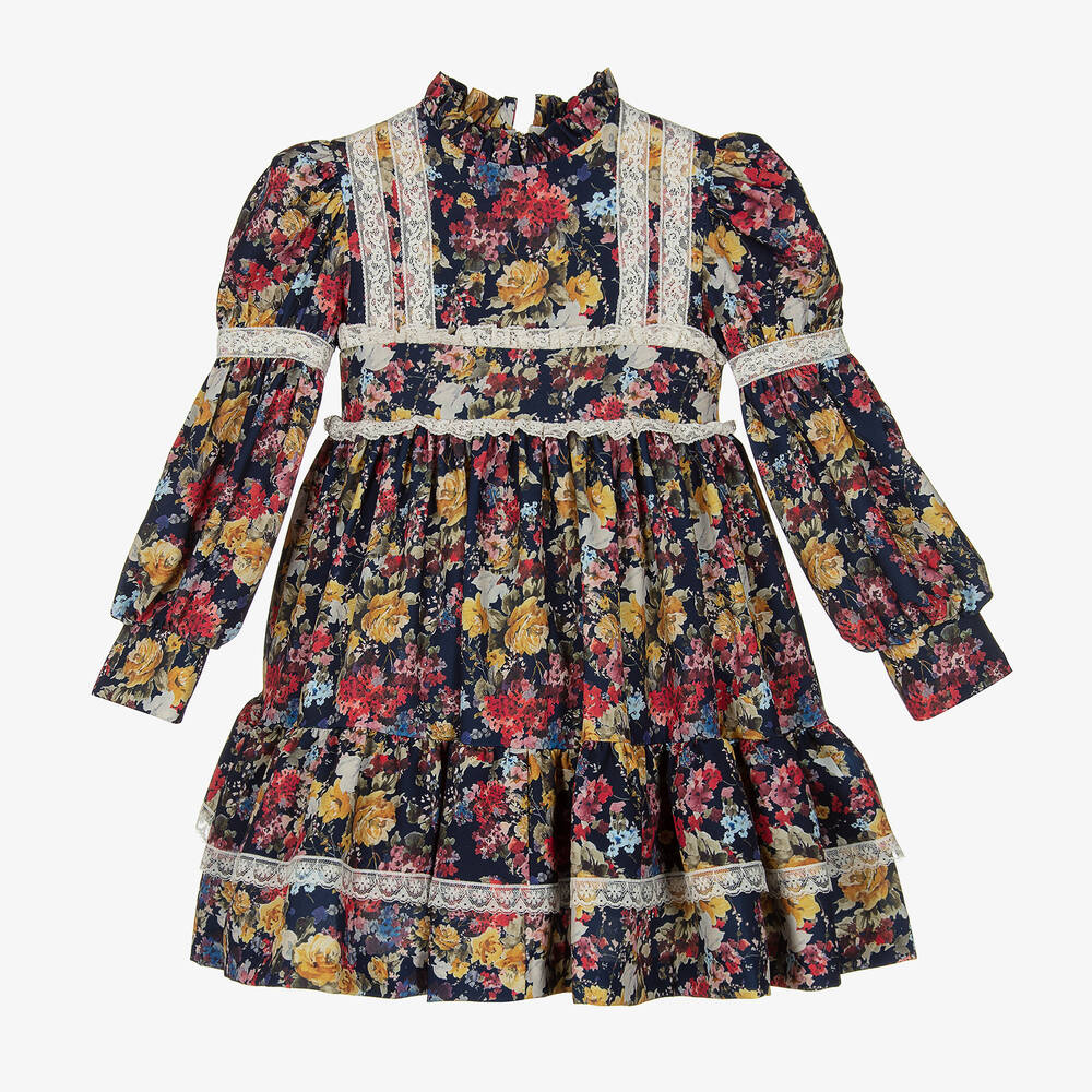 Irpa - Navyblaues Kleid mit Blumenmuster | Childrensalon