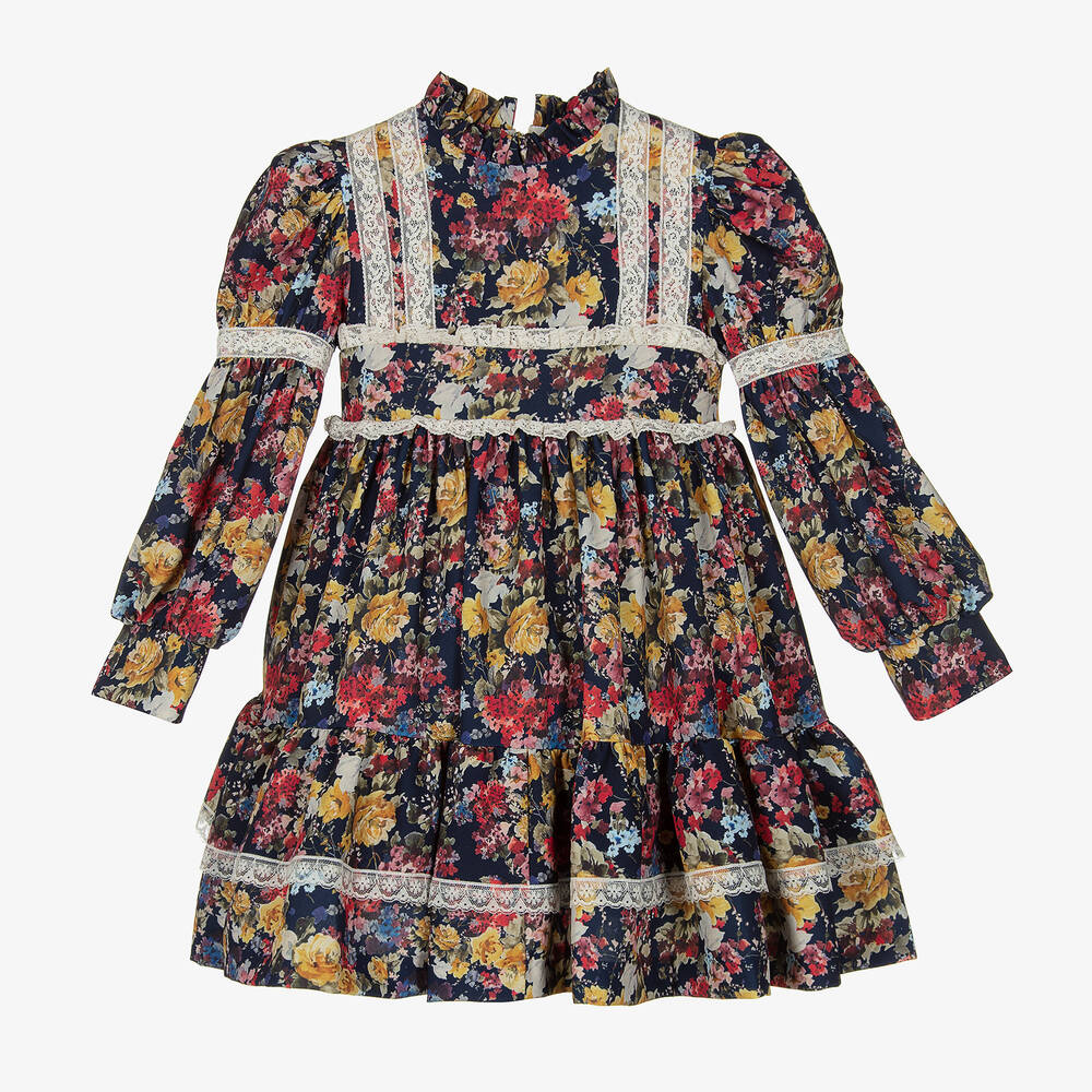 Irpa - Robe bleu marine à fleurs fille | Childrensalon