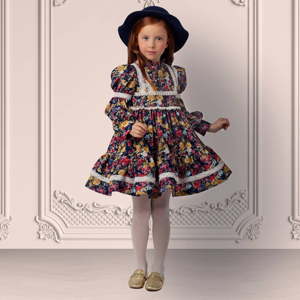 Irpa-فستان لون كحلي بطبعة ورود | Childrensalon Outlet