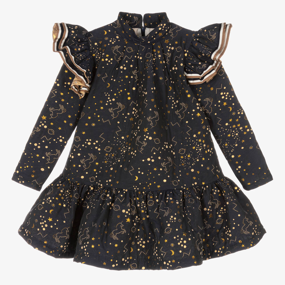 Irpa - Robe bleu marine et dorée Fille | Childrensalon