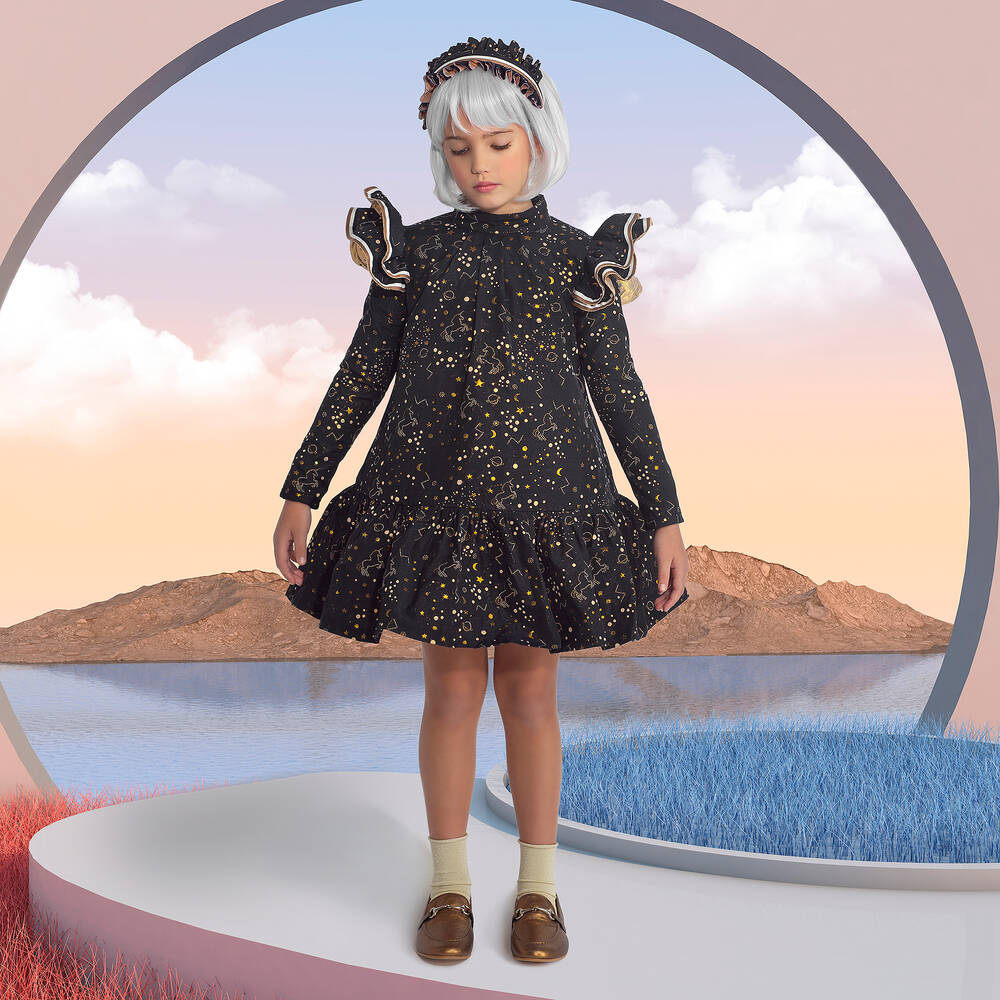 Irpa-Girls Navy Blue & Gold Dress | Childrensalon Outlet