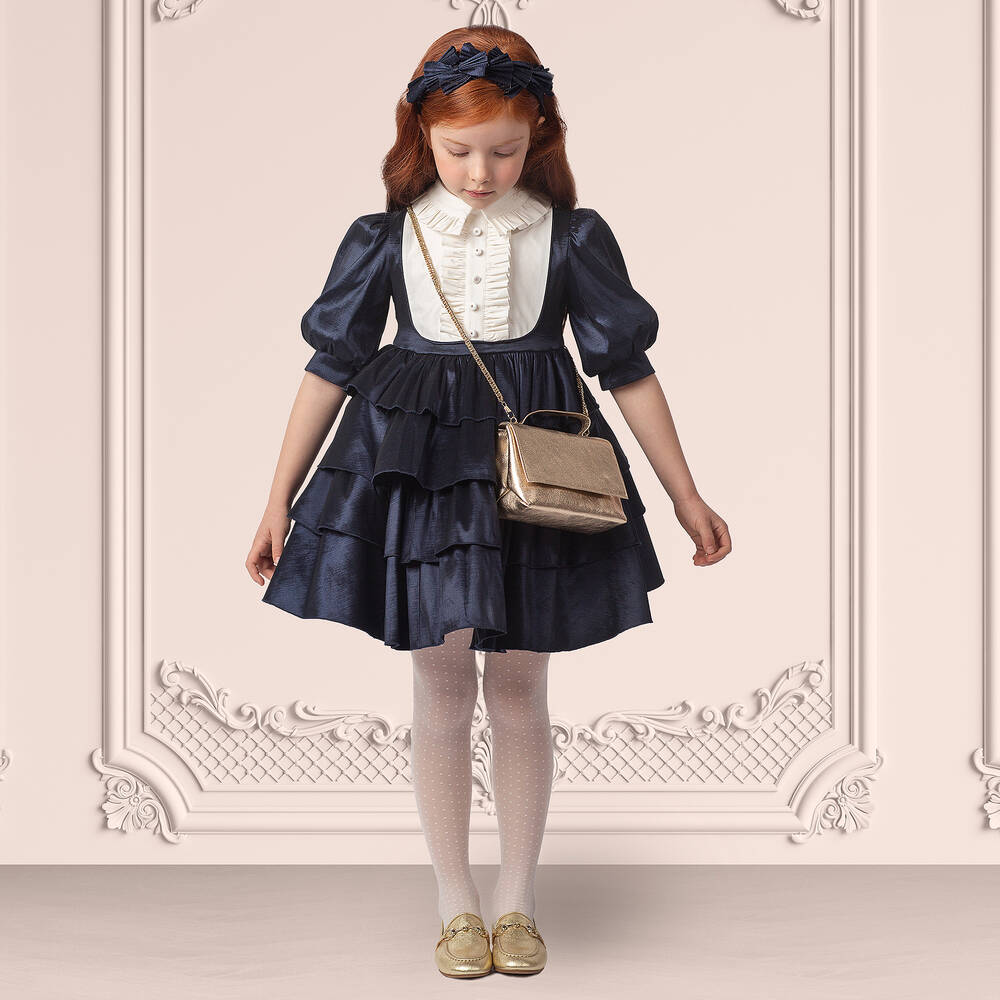 Irpa-Girls Navy Blue Taffeta Dress | Childrensalon Outlet