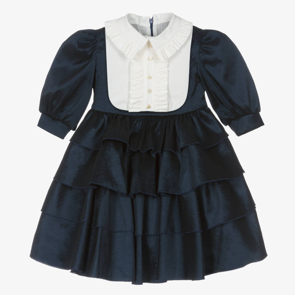 Irpa-Girls Navy Blue Taffeta Dress | Childrensalon Outlet
