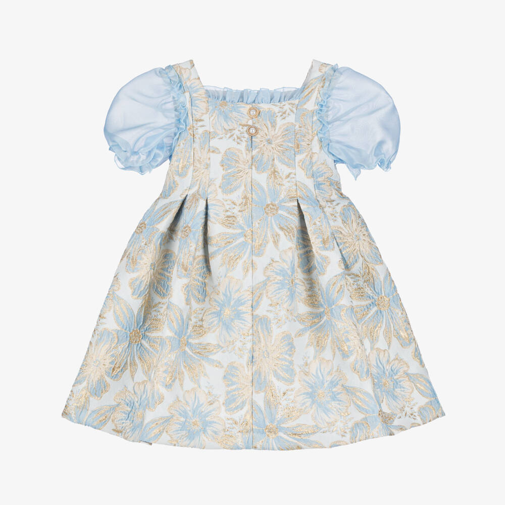 Irpa-Girls Pale Blue & Gold Jacquard Dress | Childrensalon Outlet