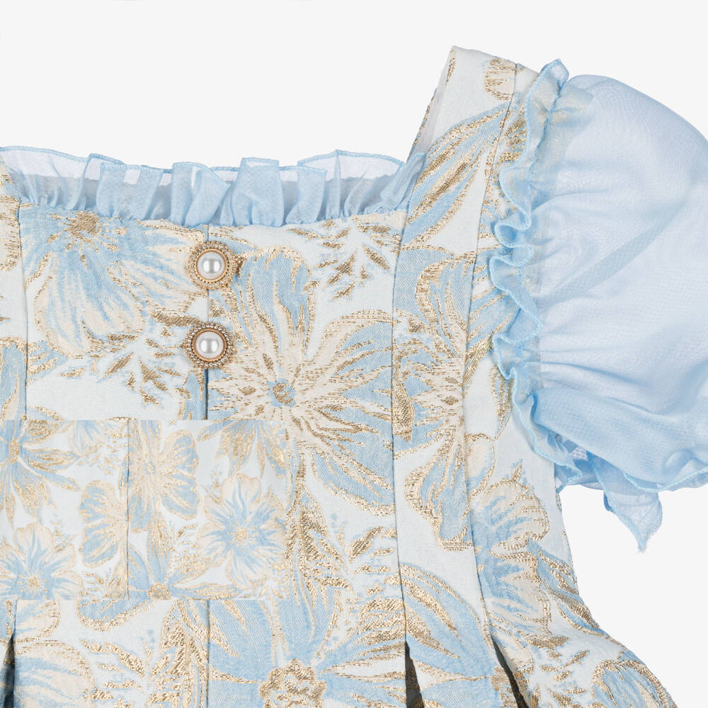 Irpa-Girls Pale Blue & Gold Jacquard Dress | Childrensalon Outlet