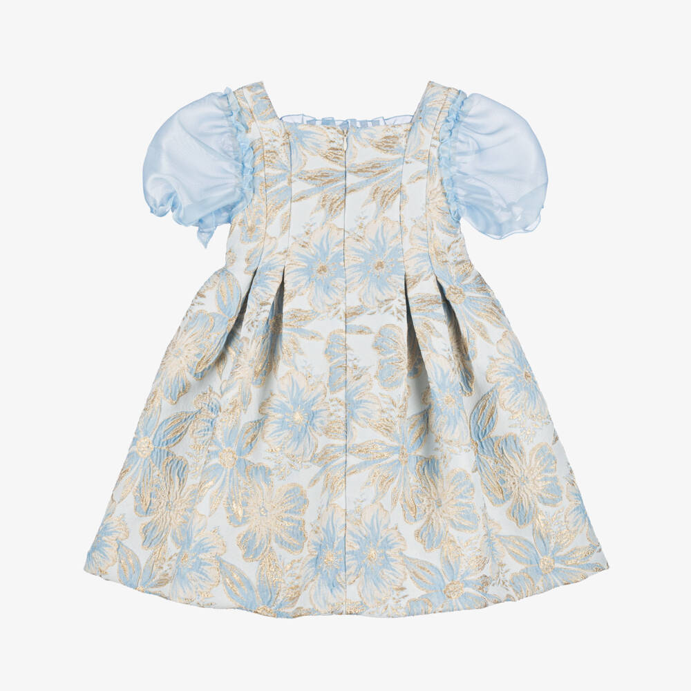 Irpa-Girls Pale Blue & Gold Jacquard Dress | Childrensalon Outlet