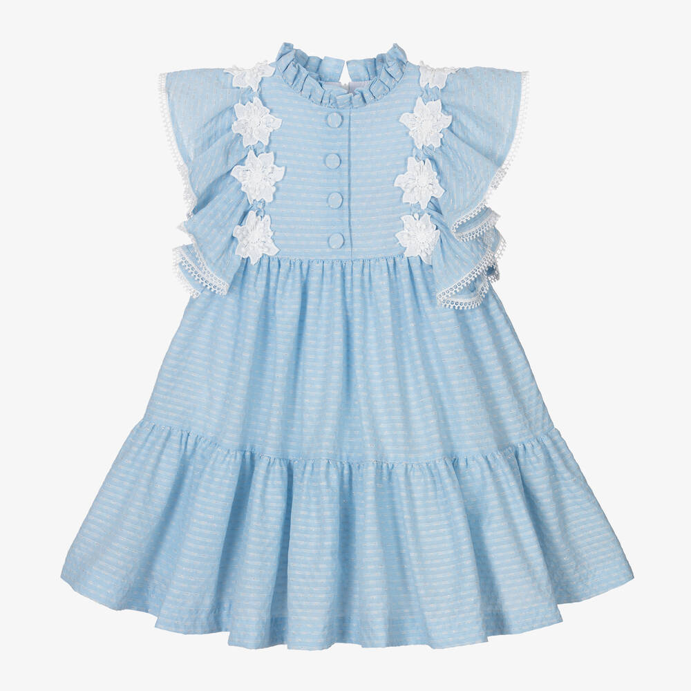 Irpa-فستان مزيج قطن بكسرات لون أزرق فاتح | Childrensalon Outlet