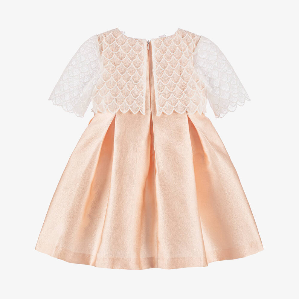 Irpa-Платье из персикового атласа с кружевной отделкой для девочек | Childrensalon Outlet