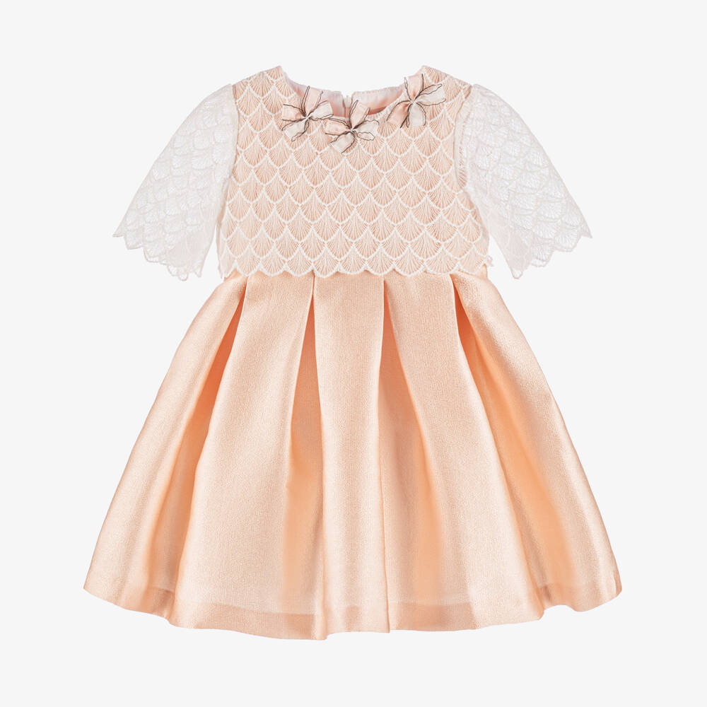 Irpa-Платье из персикового атласа с кружевной отделкой для девочек | Childrensalon Outlet