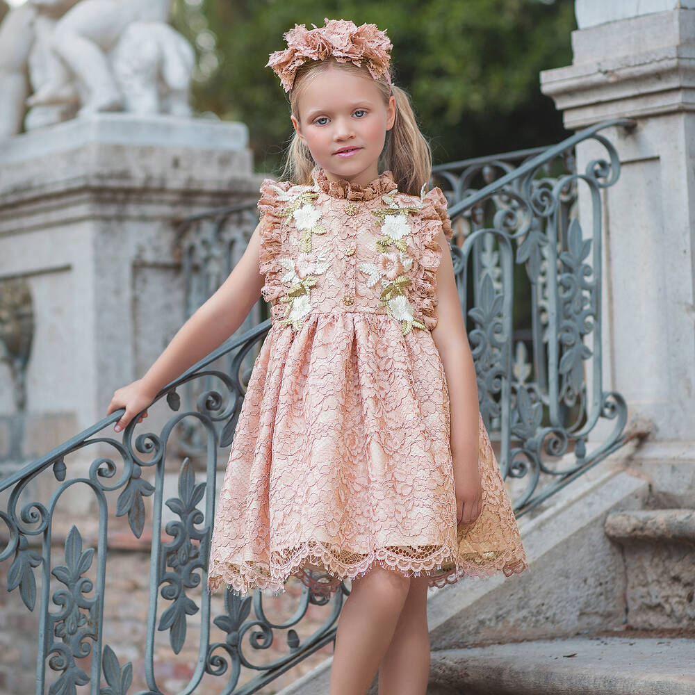 Irpa-Girls Pink Floral Lace Dress | Childrensalon Outlet