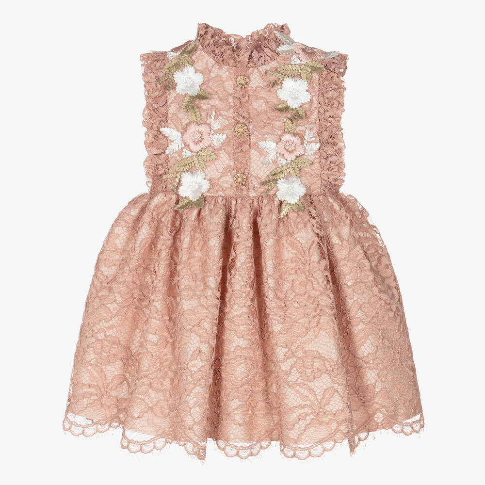 Irpa-Girls Pink Floral Lace Dress | Childrensalon Outlet