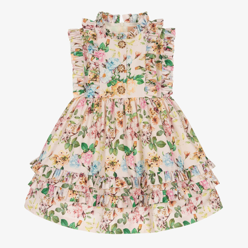 Irpa - Girls Pink Floral Ruffle Dress | Childrensalon