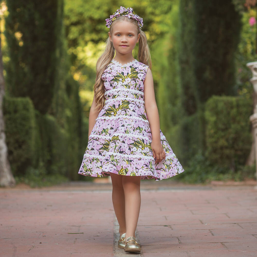 Irpa-Girls Pink Floral Satin Dress | Childrensalon Outlet