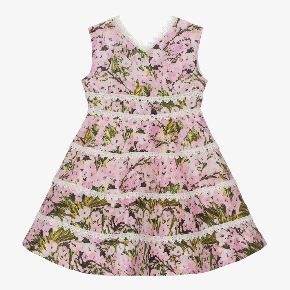 Irpa-Girls Pink Floral Satin Dress | Childrensalon Outlet