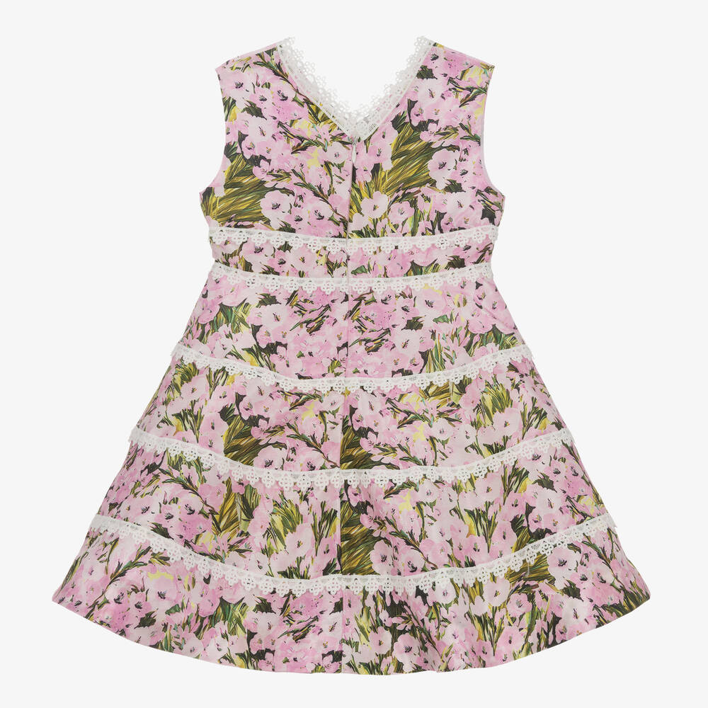 Irpa-Girls Pink Floral Satin Dress | Childrensalon Outlet