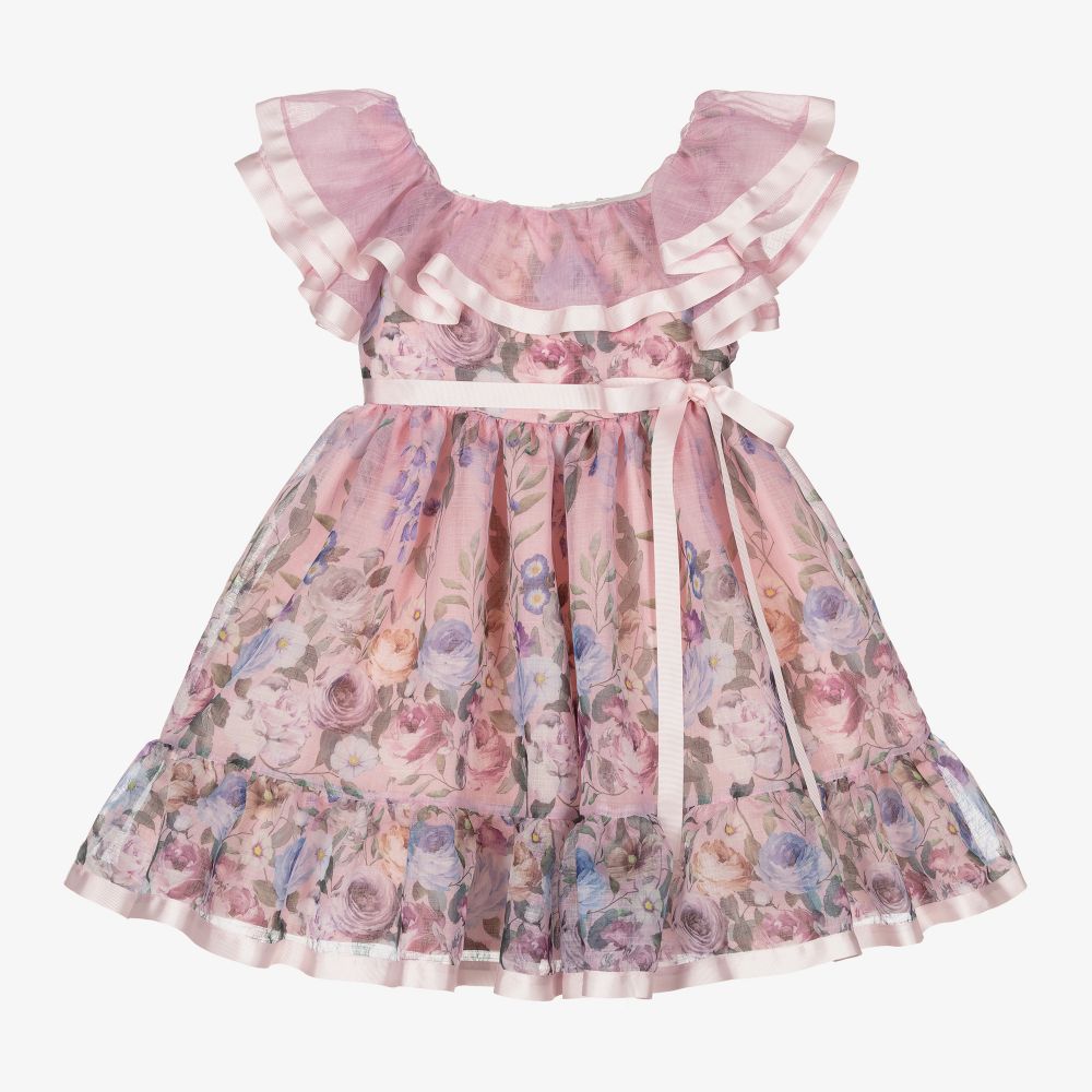 Irpa - Girls Pink Floral Tulle Dress | Childrensalon