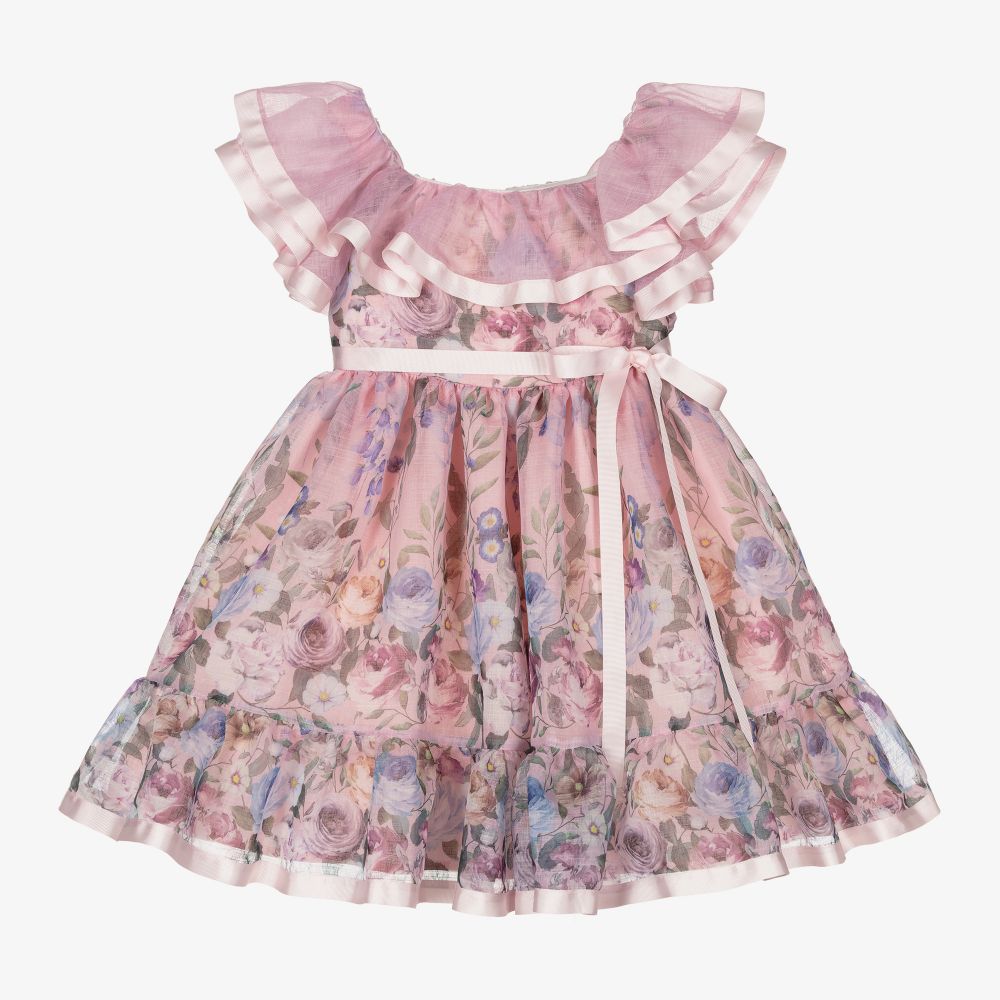 Irpa-Girls Pink Floral Tulle Dress | Childrensalon Outlet