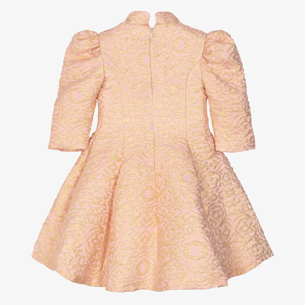 Irpa-Girls Pink & Gold Jacquard Dress | Childrensalon Outlet