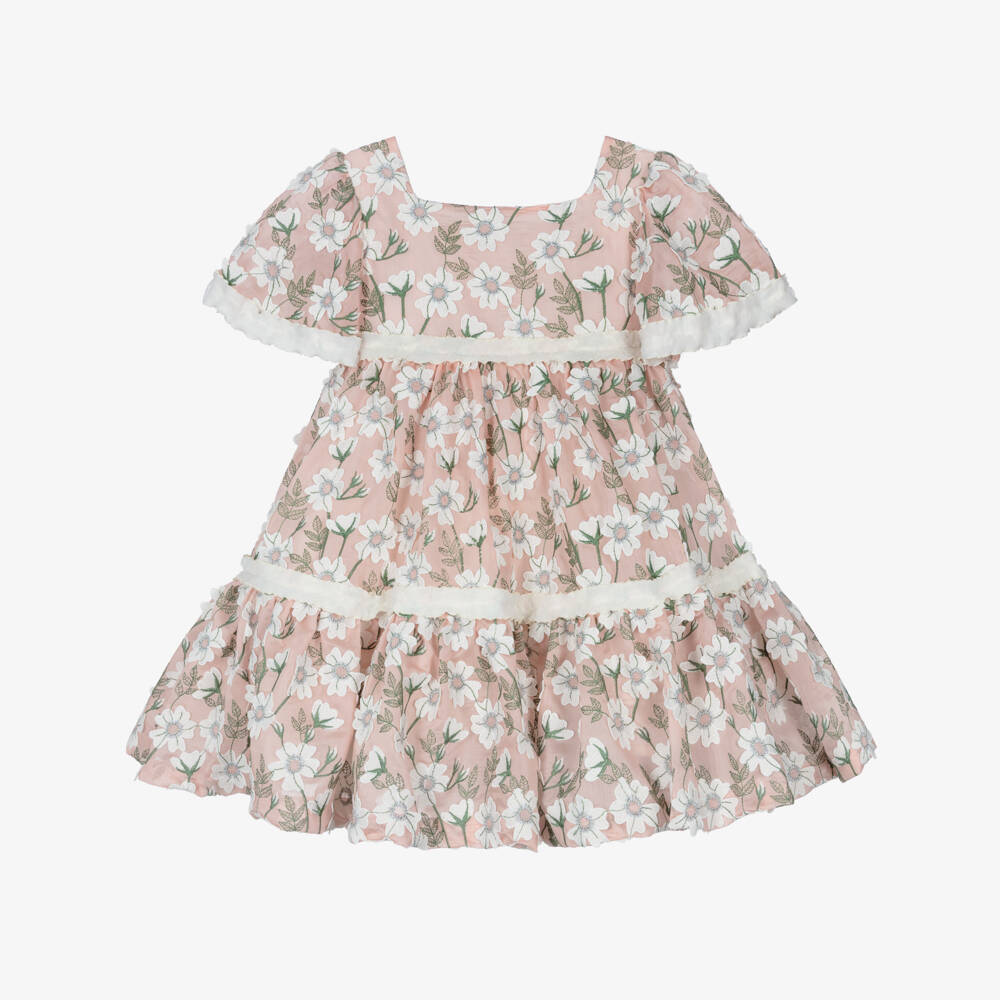 Irpa-Girls Pink & Ivory Floral Tiered Dress | Childrensalon Outlet